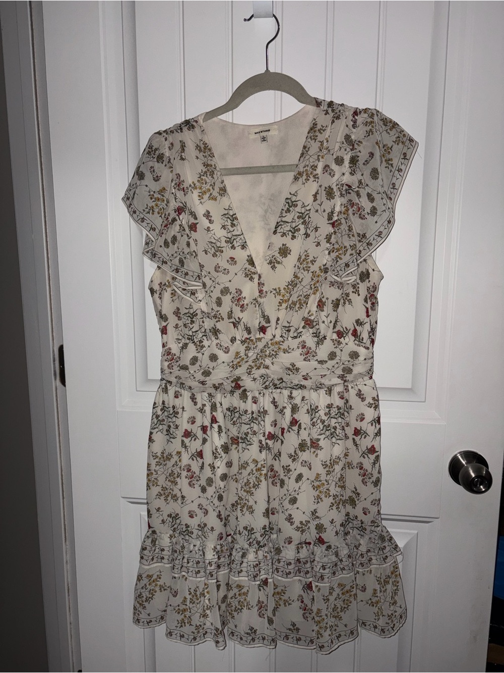 Max Studio Cream Floral Ruffle Mini Dress